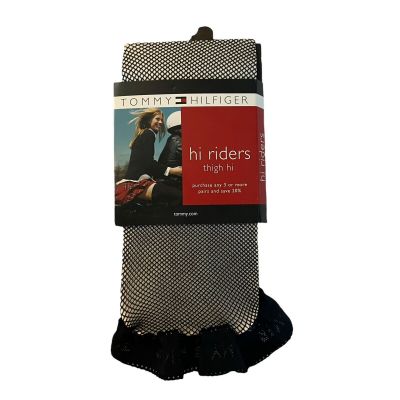 NWT Tommy Hilfiger Thigh High Fishnet Stockings Womens M Tall Blue Hi Riders